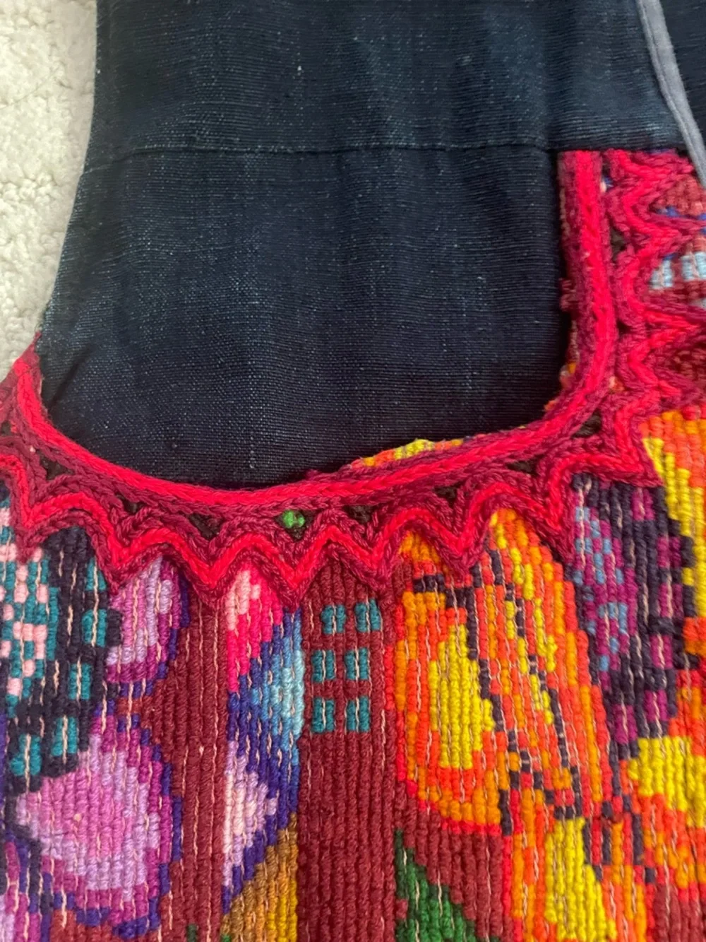 Vintage Multicolor Floral Embroidered Vest Denim Handmade Bohemian Festival - Picture 7 of 8